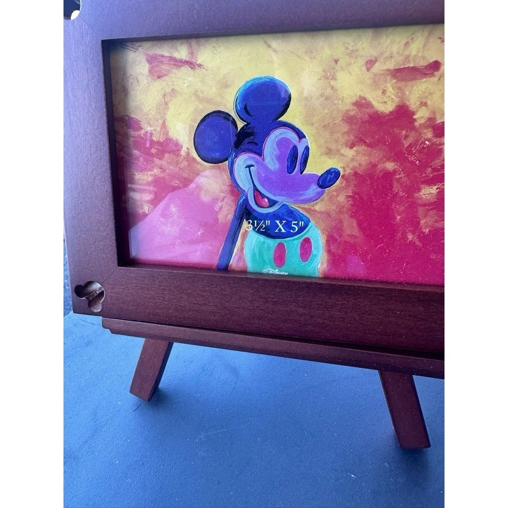 Disney Mickey Mouse 3.5x5 Photo Frame Easel Walnut Wood‎ Desk Frame w/ Box
